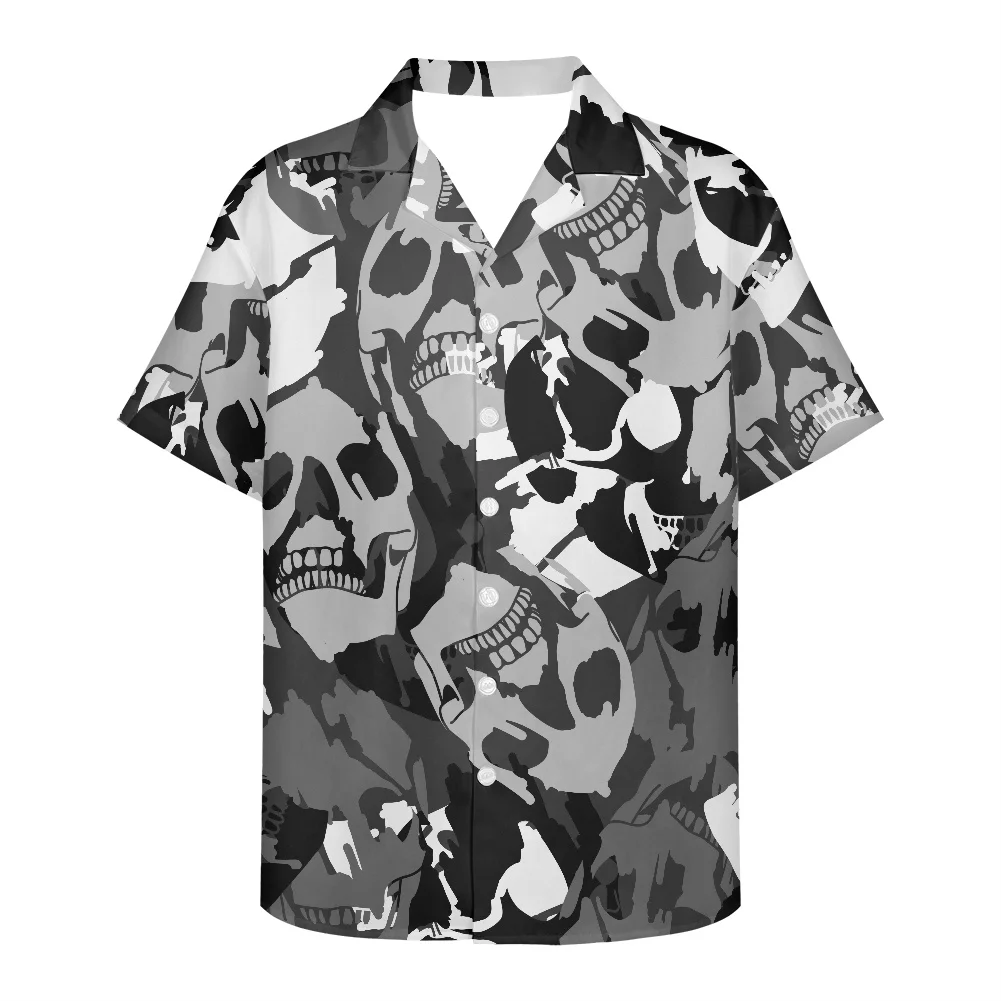 

Samoa Polynesian Tribes Men Breathable V Neck Short Sleeve Shirt New Arrivals Hawaii Shirt Skeleton Printing Summer Beach Blouse