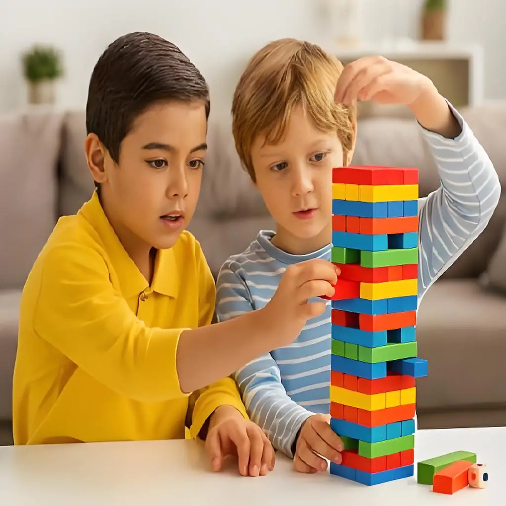 Jogo de empilhamento de madeira de 54 peças, torre de blocos de equilíbrio coloridos para noite de jogo familiar-brinquedo educacional STEM para crianças e adultos