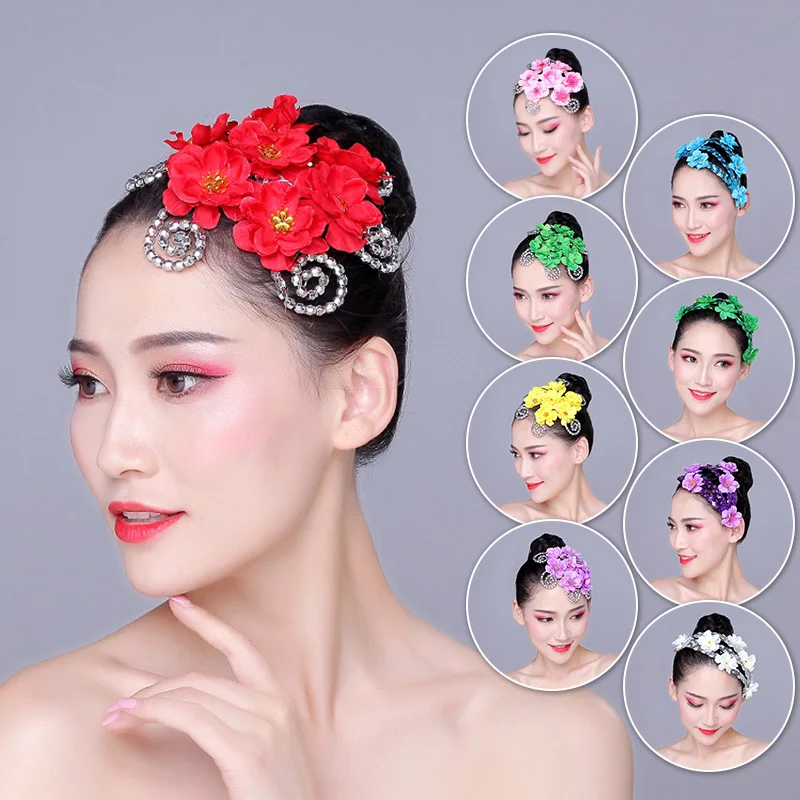 Classical Modern Dance Headdress Plum Blossom Dance Headpiece Show Stage Performance Hair Accessories Tiara Head Flower