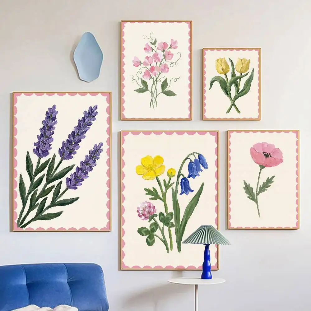 Simple Flowers Poster Self-adhesive Art Room Entrance Restaurant Wall Decor Art Painting