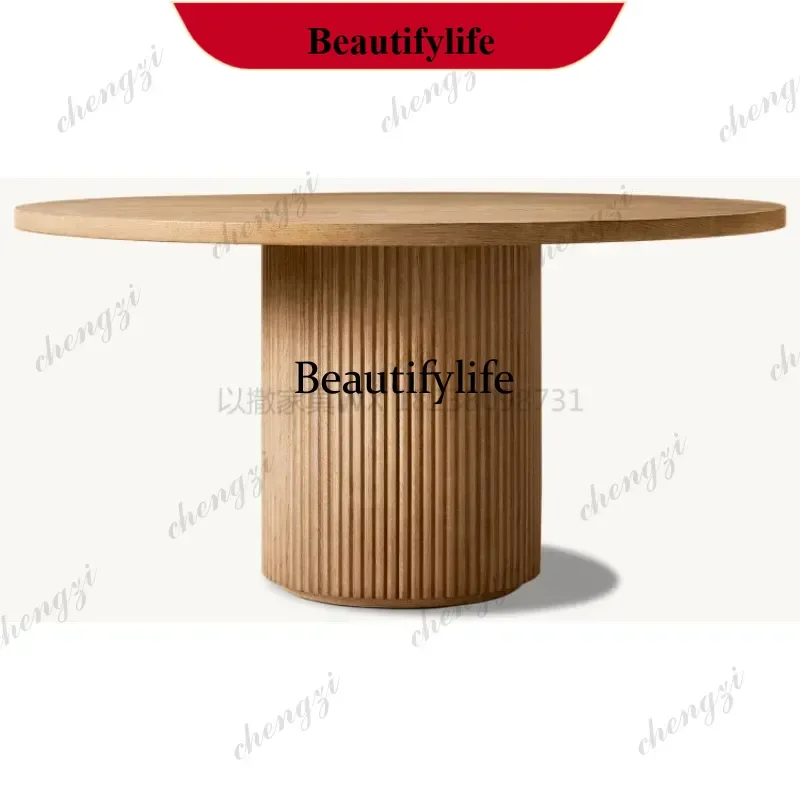 Furniture: American country vintage round dining table, modern solid wood, long dining table for home use P182