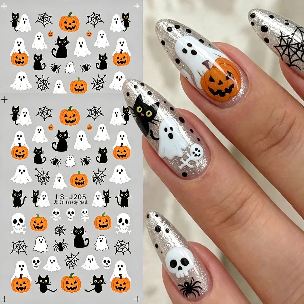 Halloween Nail stickers, cartoon Ghost Pumpkin Spider Web Designs, Halloween and Autumn-Themed Nail Decals, Nail Decorations