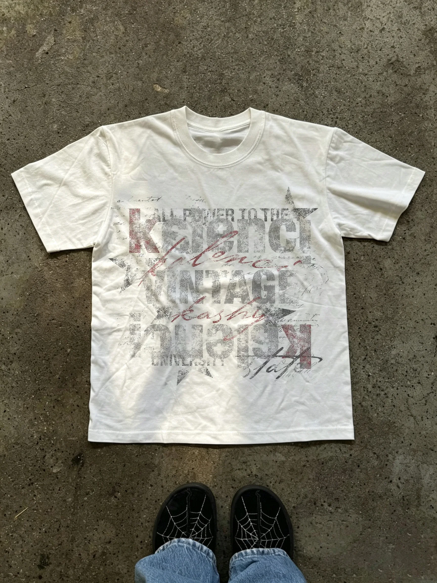 2026 New Parent‑Child Matching Oversize Cotton Tee Retro Grunge Worn‑Effect Alphabet Typo Graphic Family Short Sleeve T‑Shirt