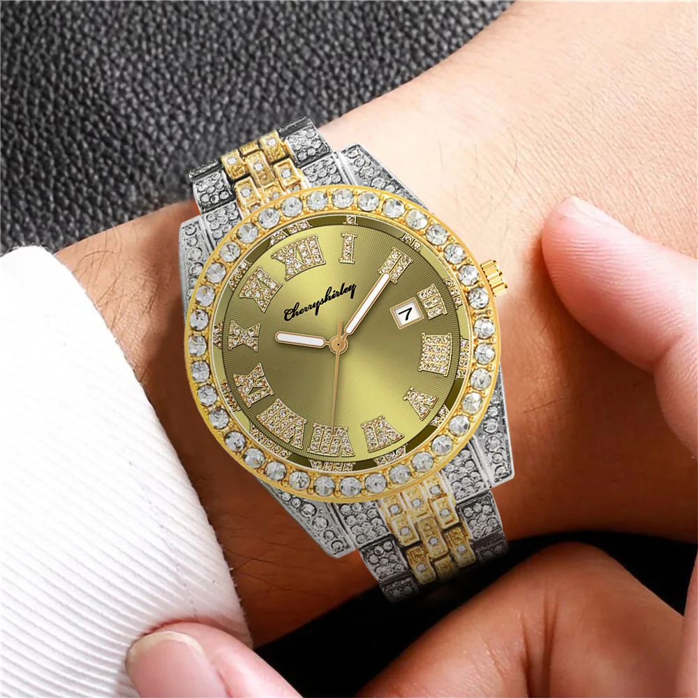 Full Iced Out Luxury Watch for Women Brand Diamond Mens Wristwatch Quartz Hip Hop Rapper Male Clock Gift for Couple Reloj