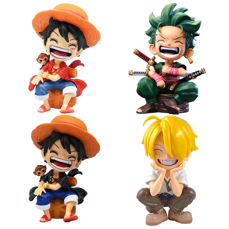 Anime peripheral series new ONE PIECE Luffy Solon Sanji Q-version sitting posture model figurine toy for children birthday gifts view 3