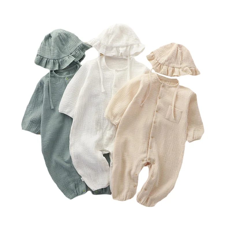 Baby Girls Boys Clothes+ Hats Newborn Jumpsuit Infant Muslin Cotton Long Sleeve Romper 0-24 Month