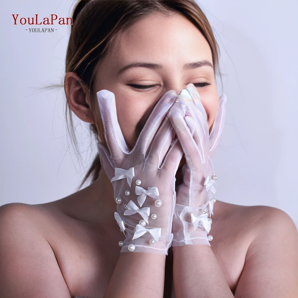 

YouLaPan T25 Ultra-Thin Breathable White Mesh Gloves With Exquisite Bow Decoration For Bride Wedding Dress And Prom Match