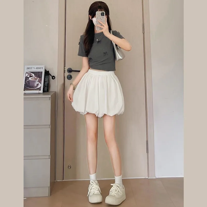 Women's High-Waist A-Line Skort Summer Ruffles Novel Bud Mini Ballet Pantskirt Spring Lolita Petites Flattering Versatile Shorts