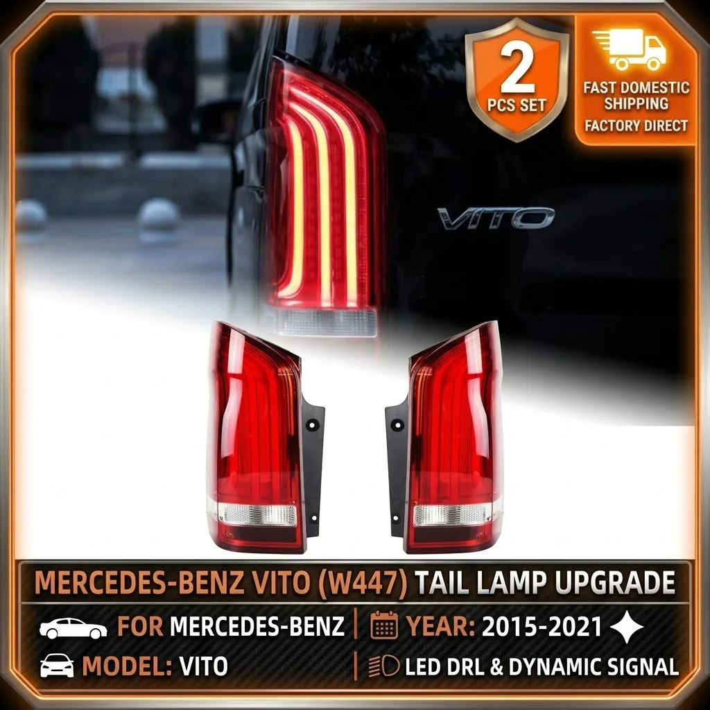 Image of 2 Stücke Styling LED-Autobeleuchtung für Mercedes-Benz Vito Rückleuchten 2015-2021 W447 V250 LED-Rückleuchte DRL Dynamisches Blinklicht Brems- und Rückfahrlichter Montagezubehör