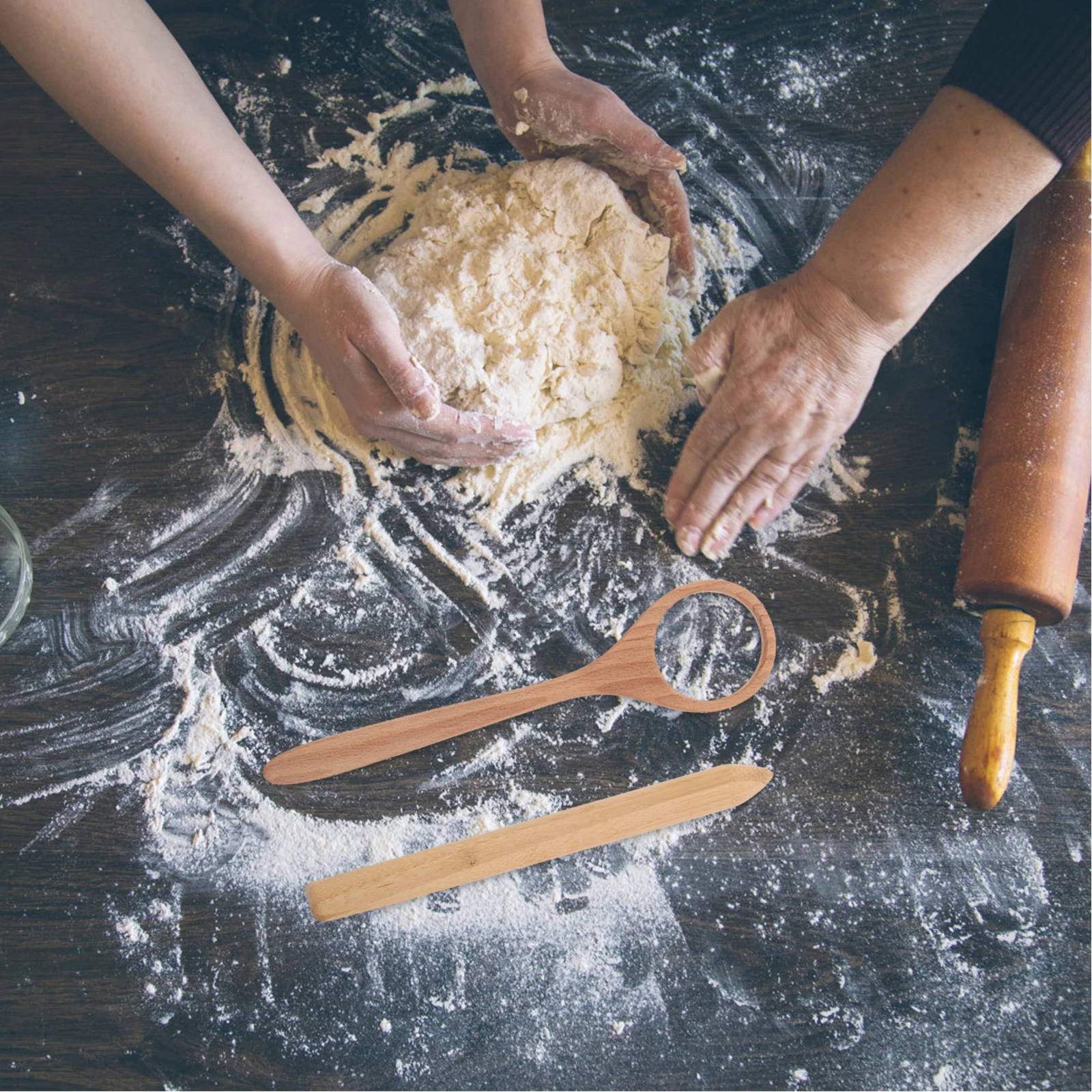 

2pcs Wooden Danish Dough Whisk Sourdough Bread Mixing Stick Baking Tool Kneading Cake Flour Manual Dough Mixer Stirrer Wood