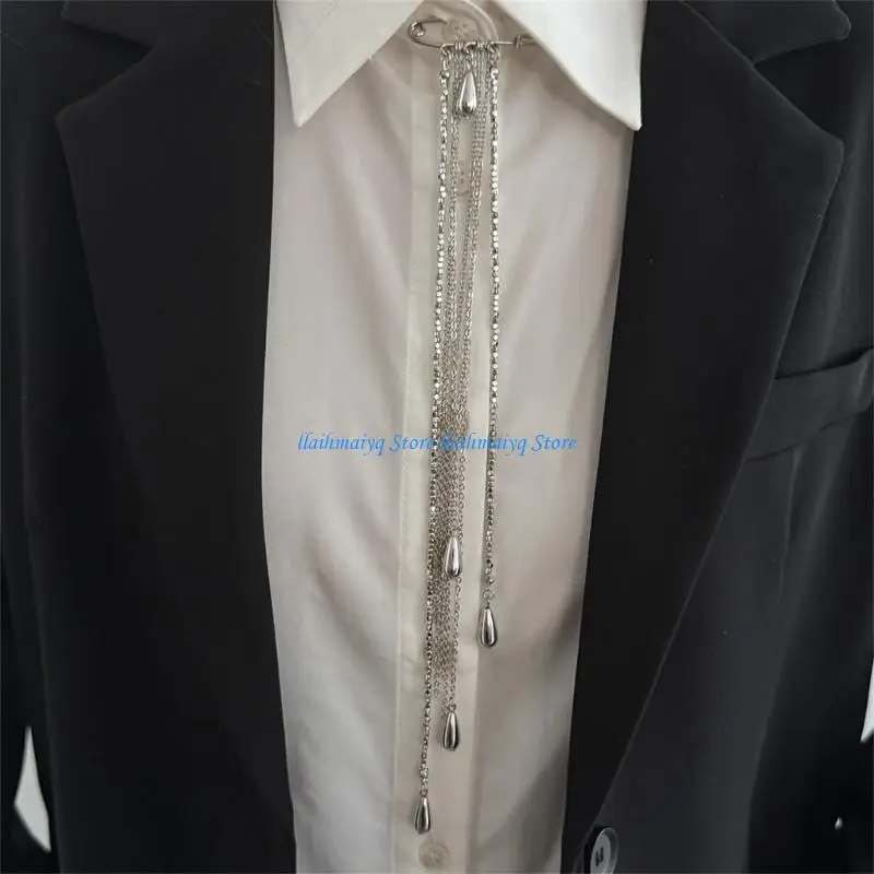 

573B Shimmering Silver Gold Chain Fringe Pin Versatile Fashion Jewelry Dress Accessory Brooch For Various Outfits