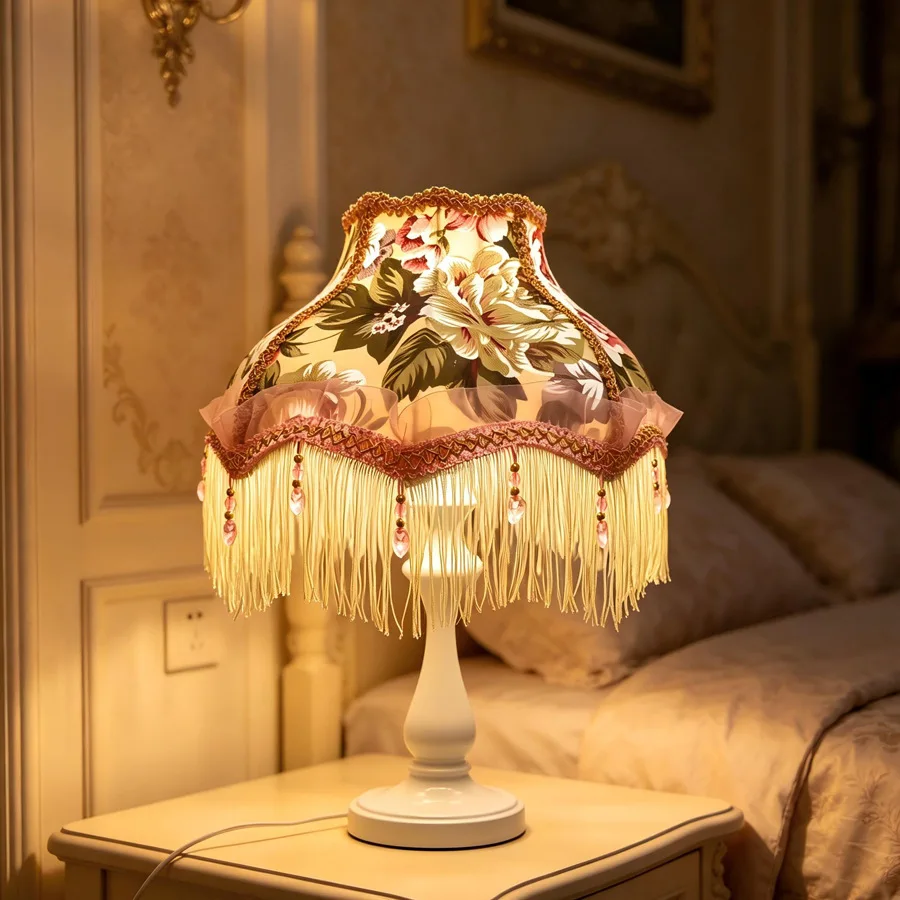 French Style Lampshade Retro Oil Painting Peony Tassel Lampshade