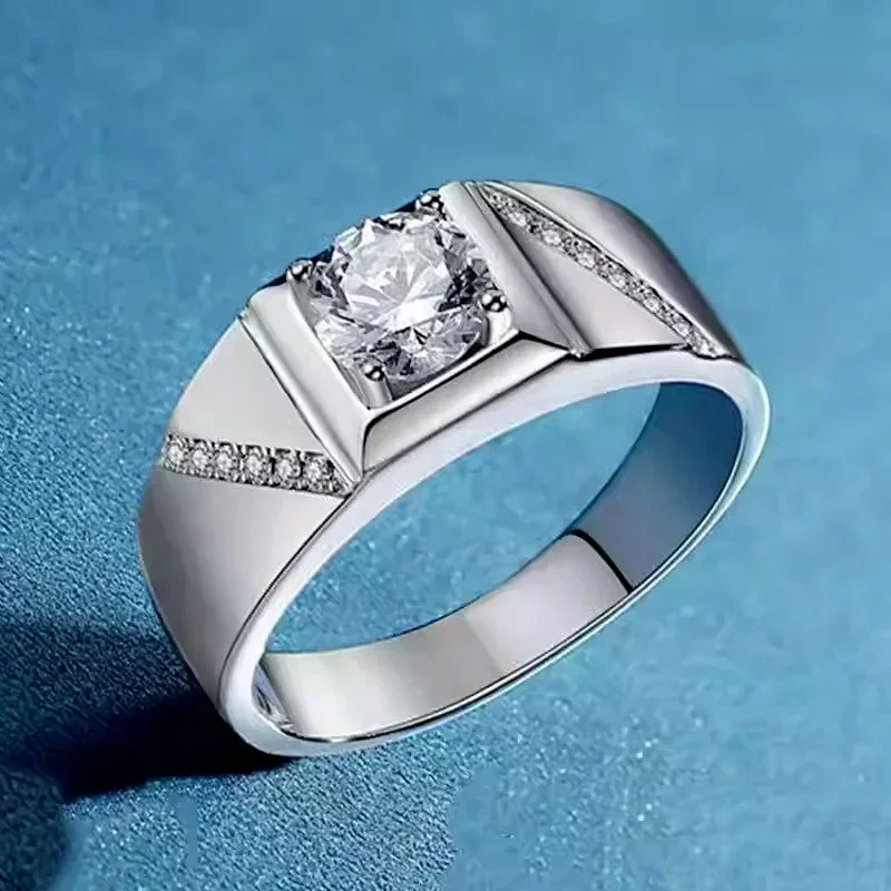 

Classic Real 1 Carat VVS1 D Color Moissanite Wedding Rings For Man 18K White Gold Plated 100% 925 Sterling Silver Fine Jewelry