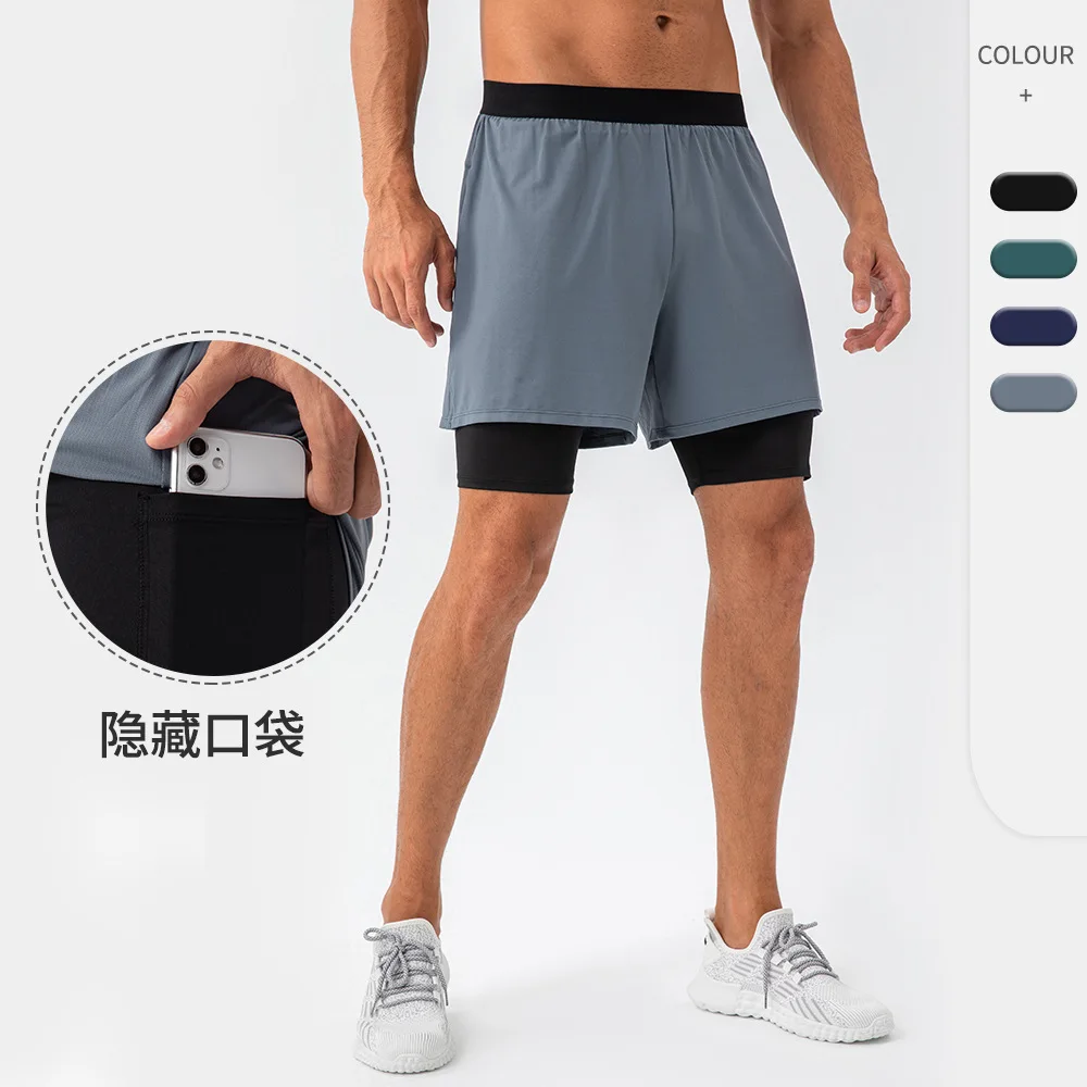 Shorts de secagem rápida dos homens, calções de ginástica, respirável, alta elasticidade, dupla camada, absorção de suor, treinamento, fitness, treinamento