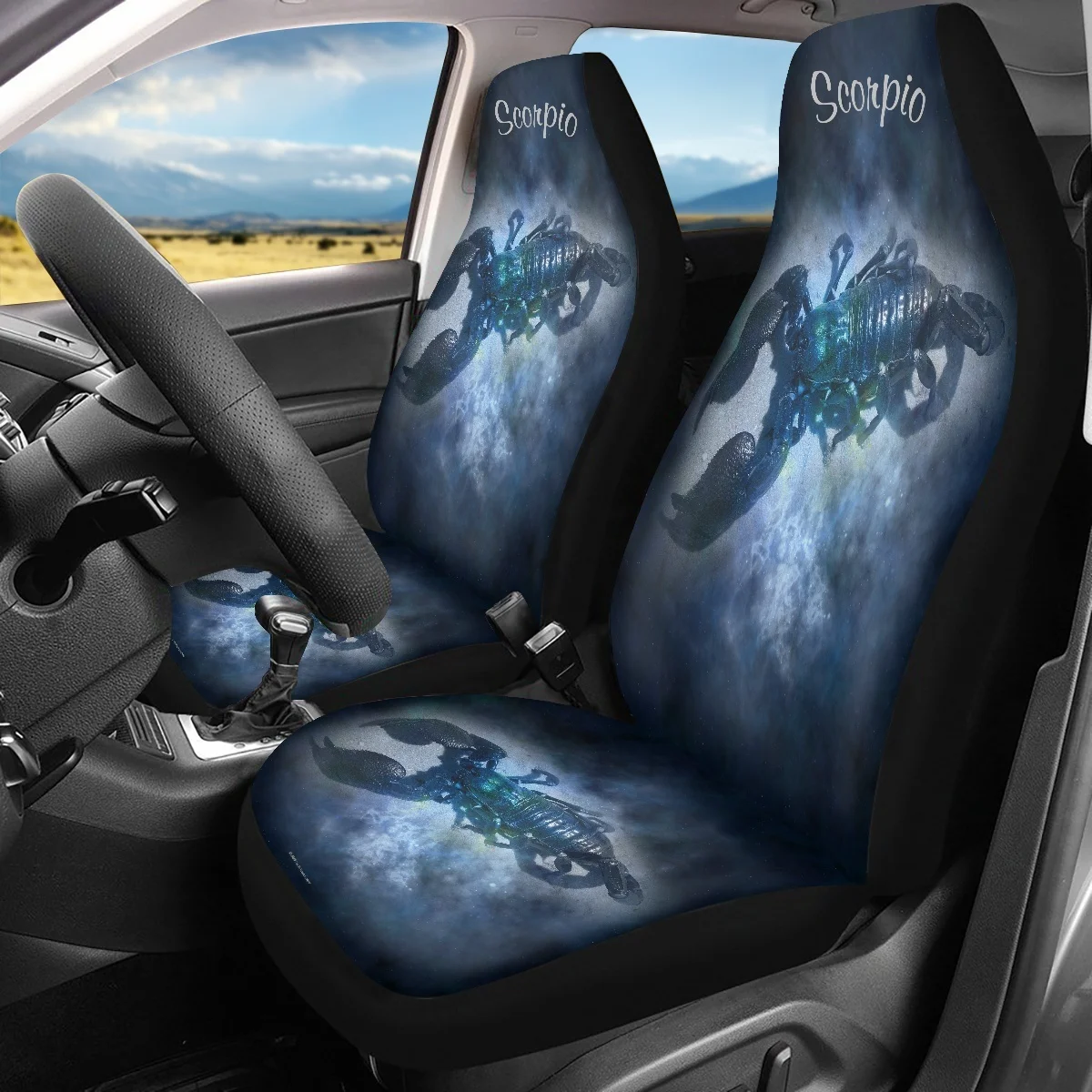 Only Set of 2 Vehicle Cushion Protector Scorpion Galaxy Design Easy To Intall Car Accessories Automotive Seat Cushion Covers