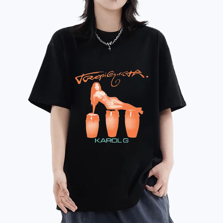 

Karol G Tropicoqueta Fashion 2025 T shirt Men Women's Couples black short sleeve Tee shirt vintage Top Oversized Cotton t-shirts