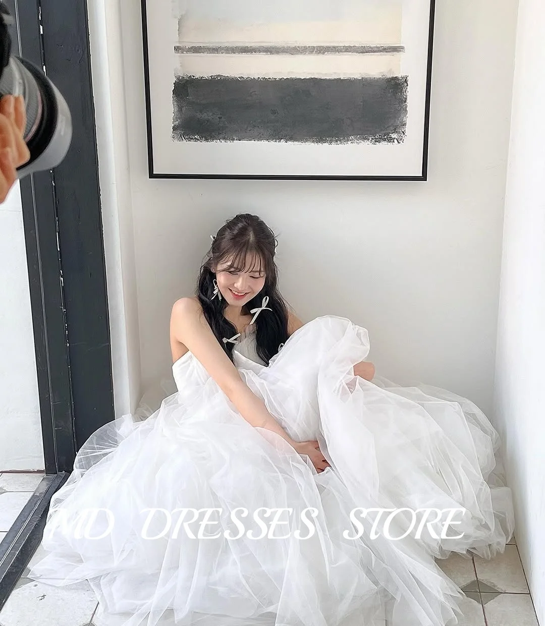 MD Princess Strapless Wedding Dress Pleat Korea Photoshoot Floor-Length Bow Belt Corset Garden Customized Bride Gowns 2025