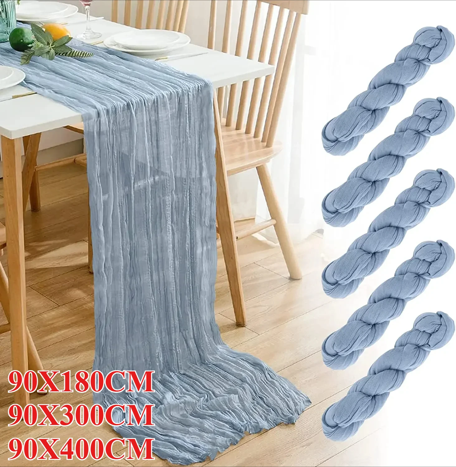 90*300CM Gauze Voile Table Runner Boho Pink Blue Cheesecloth Dinning  Table Decoration For Wedding Party Banquet Bride Shower