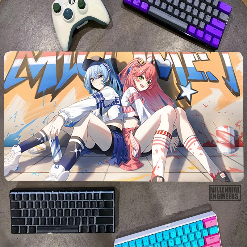 Kawaii Anime Hoshimati Suisei Mouse Pad Office Accessories Mousepad Gamer Gaming Mats Keyboard Desk Mat Big Mousepepad Extended