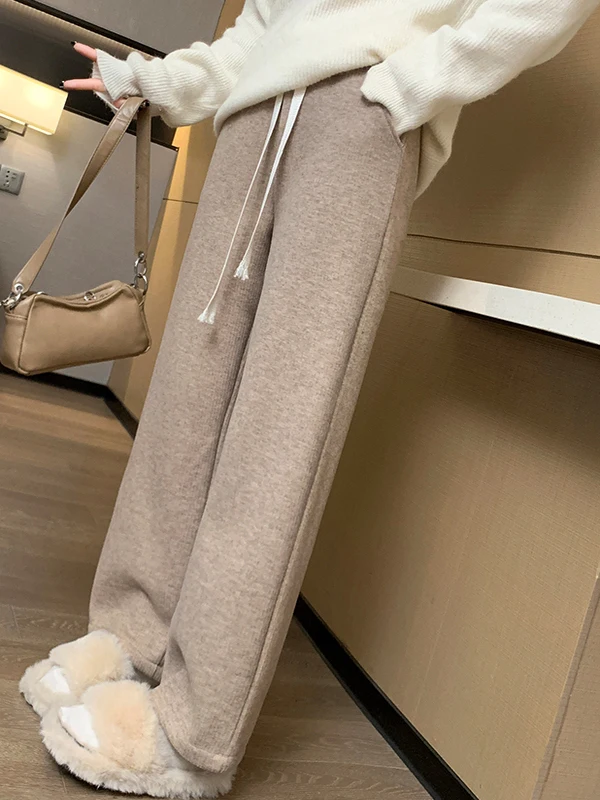 กางเกงขายาวทรงตรงเอวสูงผ้าฝ้ายเนื้อนุ่มใส่สบายสำหรับผู้หญิง