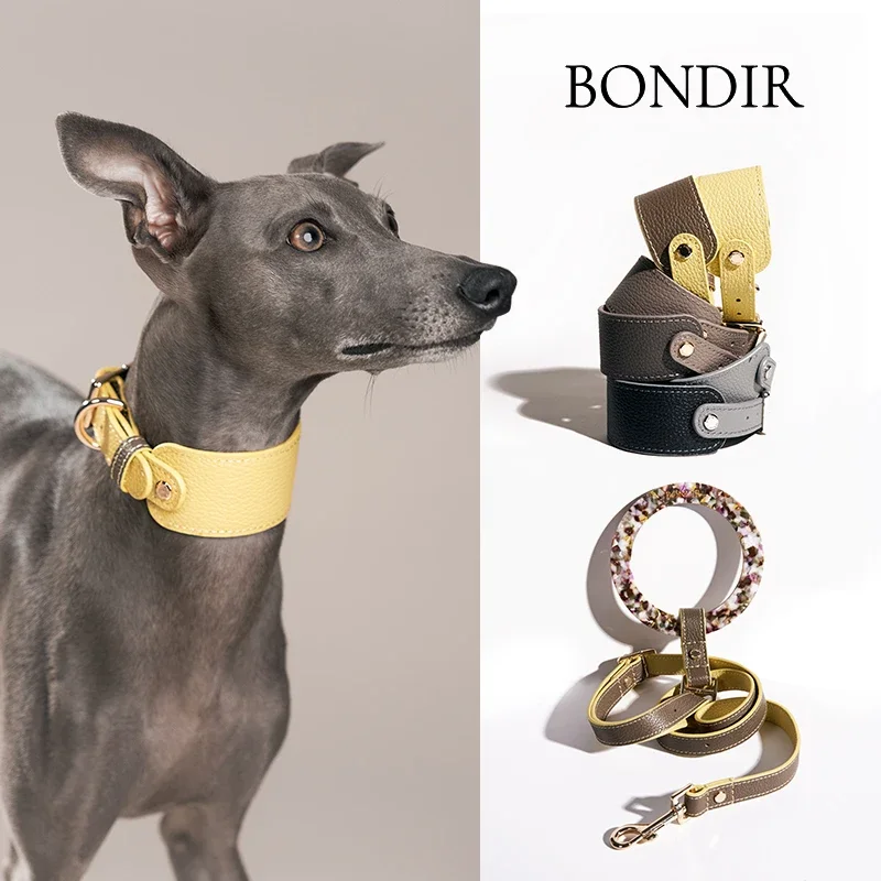 Manhattan Series Luxurious Dog Leash Double-sided Leather Pet Collar Whybit Greyhound Collar Dogs Accessories  Collar Perro