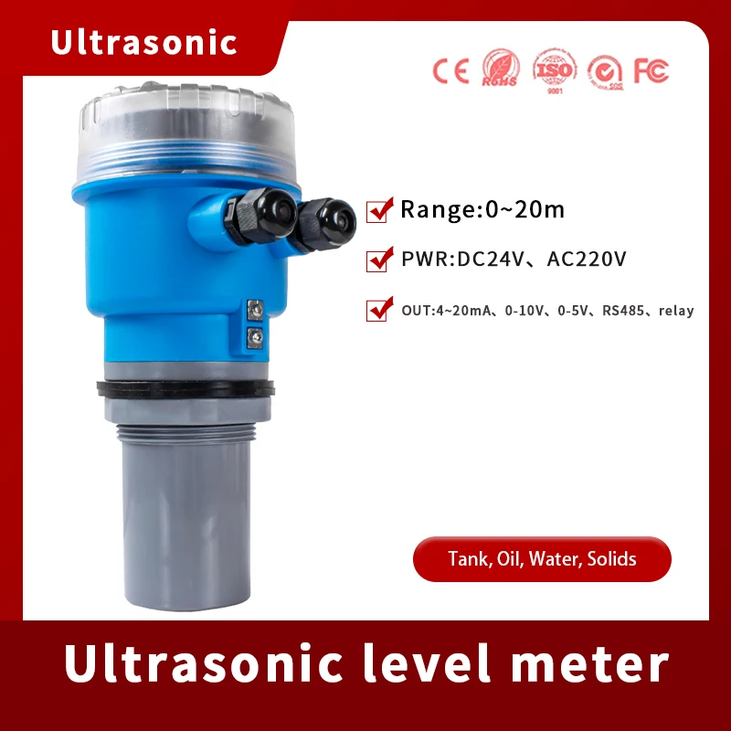 

5m 10m 20m 4-20mA Ultrasonic Level Meter No Contact Sanitary Olive Oil Tank Ultrasonic Level Sensor for Grain Solids Silo