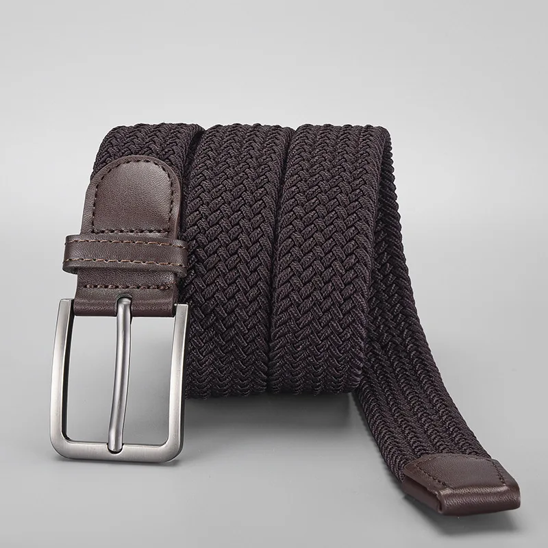 Men's elastic woven canvas military-style outdoor fashion casual belt with buckle, no-hole design, and extended length