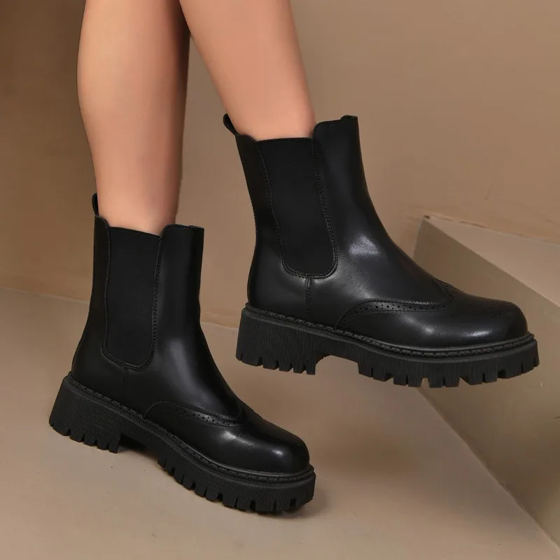 

2025 Новые модные женские ботинки, модная брендовая дизайнерская обувь, кожаные ботинки челси на платформе, модные и универсальные ботинки