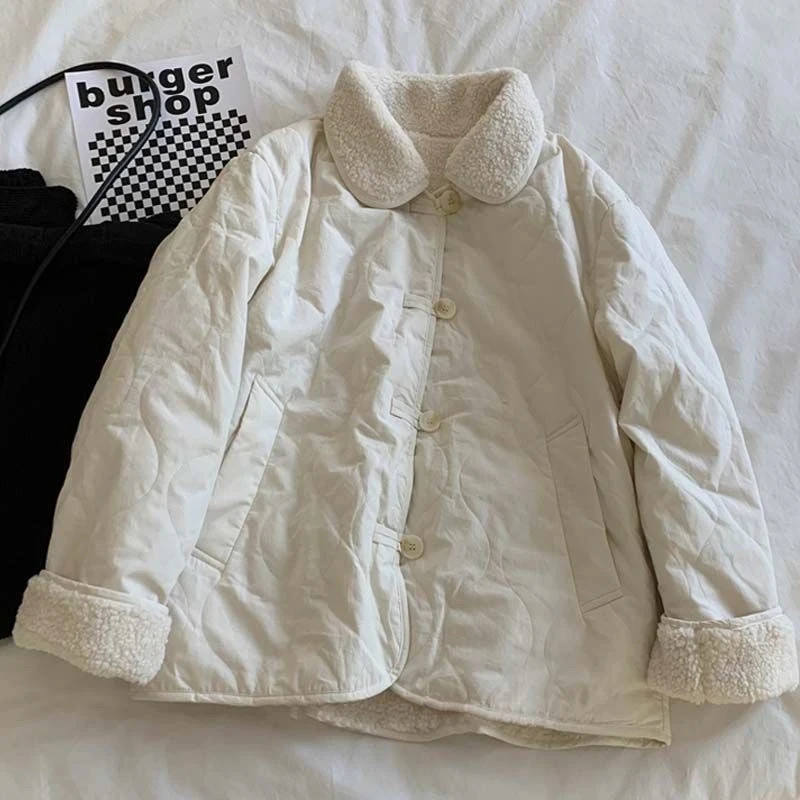 Autumn Winter Single-Breasted Polo Collar Cotton Jacket Double-Faced Thicken Warm Winter Jacket 2025 New Women Mujer Cotton Coat