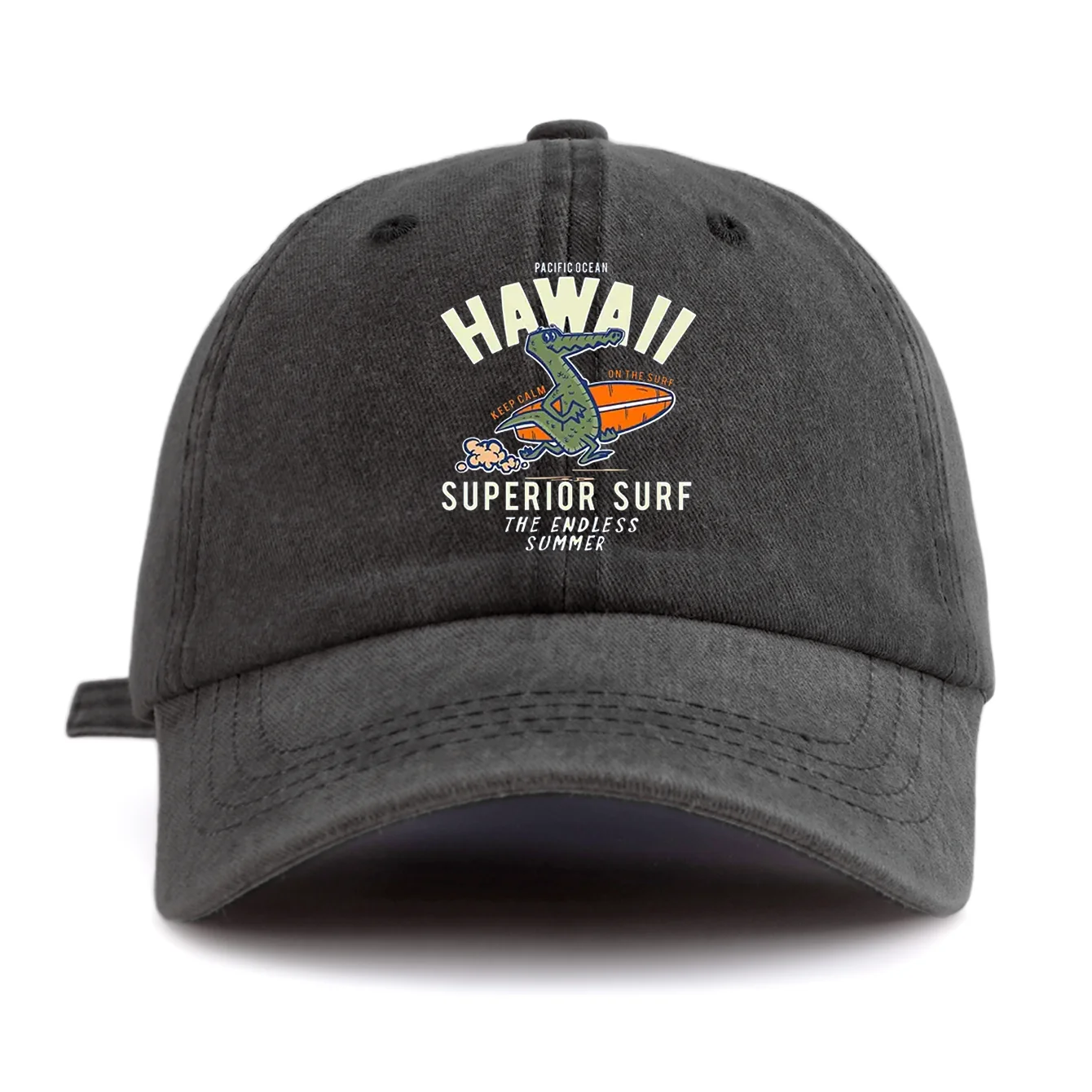 1pc HAWAII Print Washed Baseball Cap for Adults,  Minimalist Retro Style Casual Soft Adjustable Dad Hat, Perfect As Gift