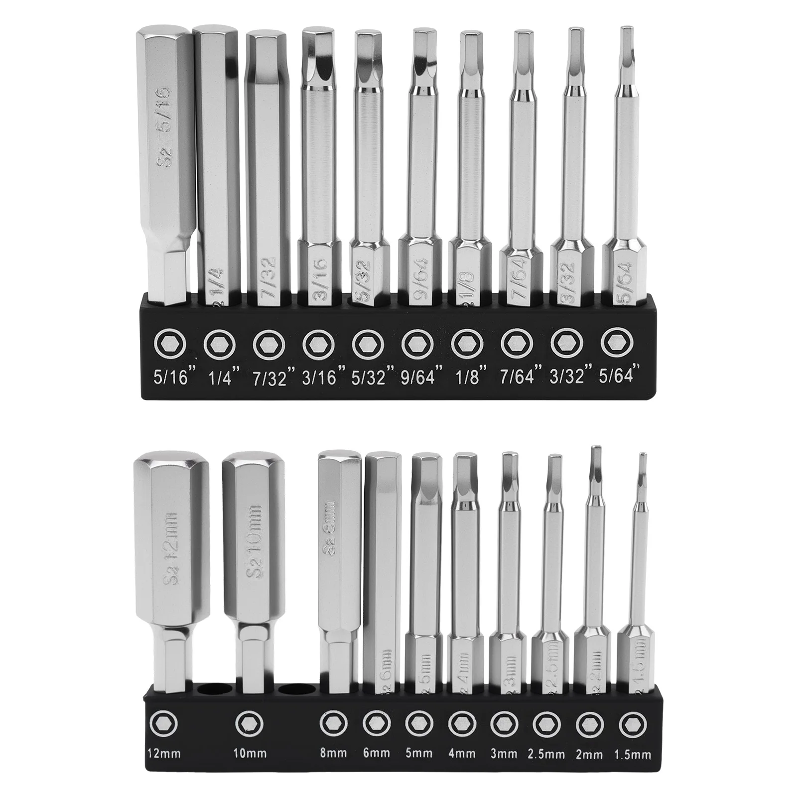 

20pcs 60mm Magnetic Screwdriver Bit Set 1/4 inch Hex Shank Metric SAE S2 Steel Hex Head Allen Wrench Screw Driver Drill Bit Set