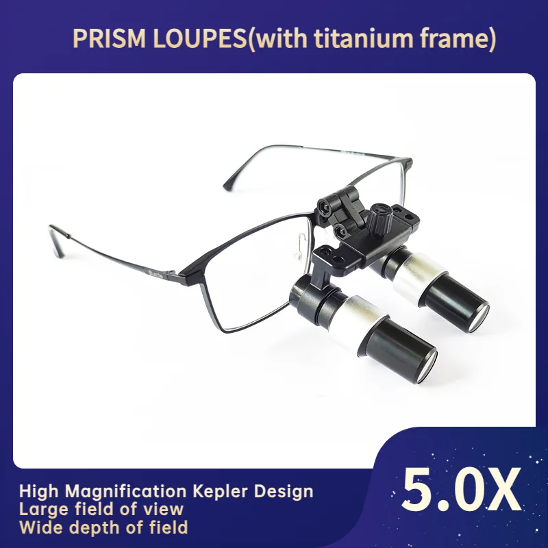 Burite Prism Medical Surgical Dental 5.0X Kepler Binocular Magnifier 5X Loupes ENT Dental Ophthalmolog Titanium Frame（FDJ-5X)