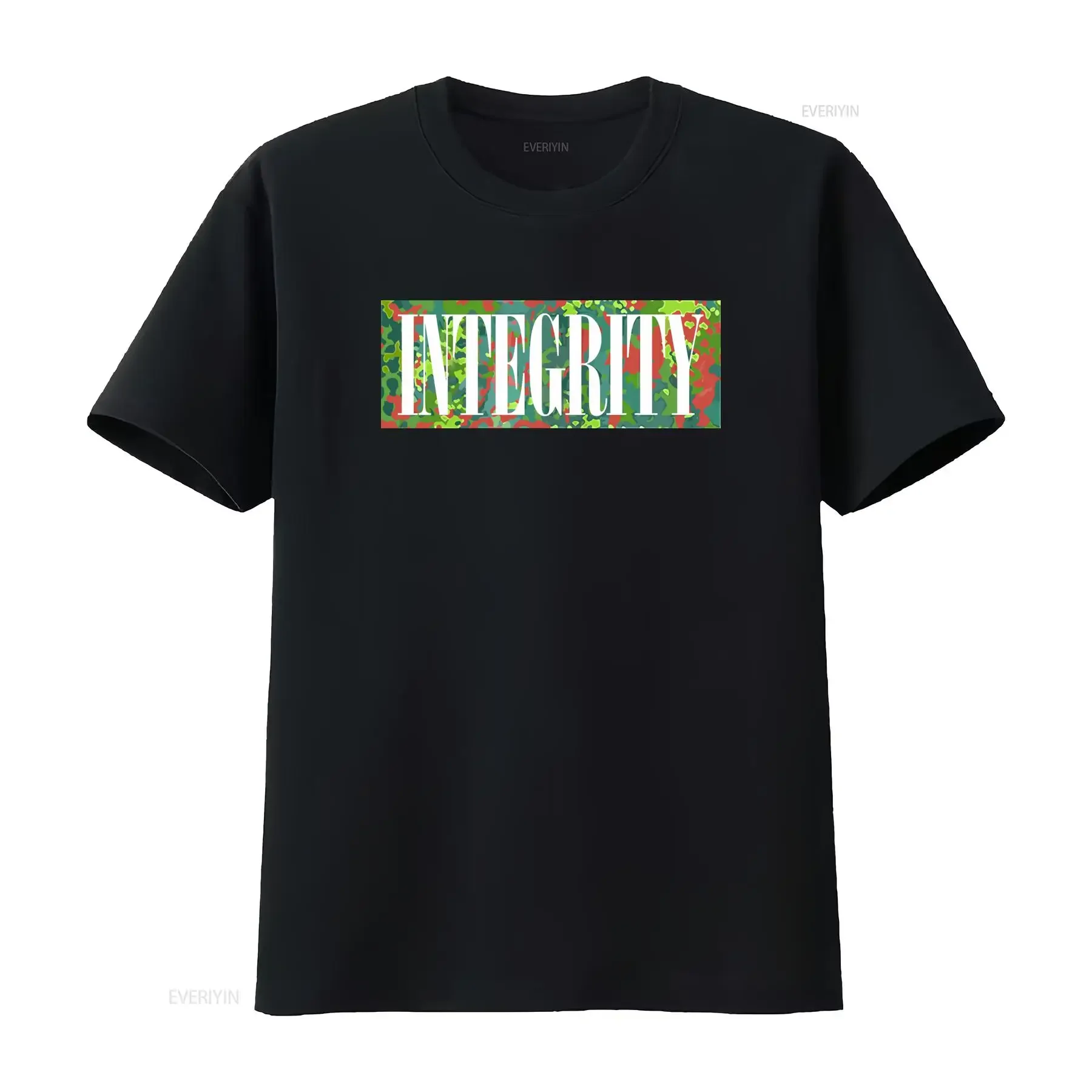 Streetwear Integrity Slogan Camouflage Background Print Casual T Shirt vintage Washed designer clothes graphic Comfortable