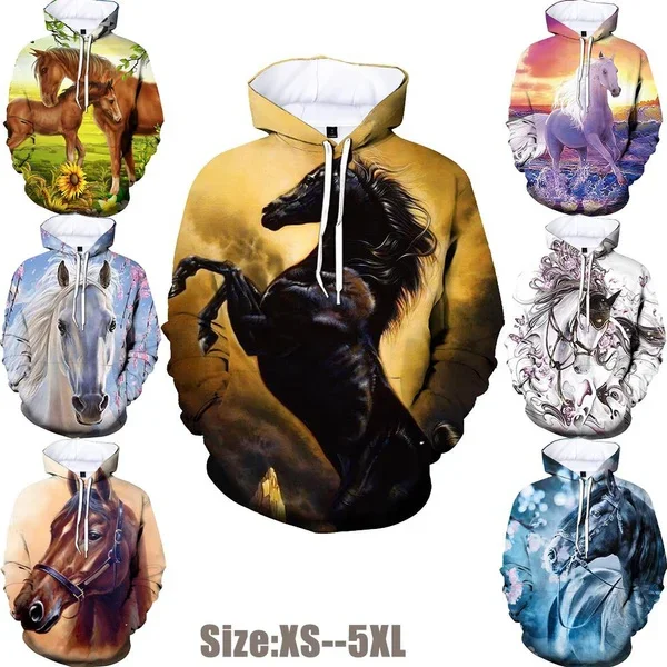 New Fashion 3d Hoodies Men/Women Casual Hooded Sweatshirt Animal Horse Creative Print  Long Sleeve Pullover Hooded