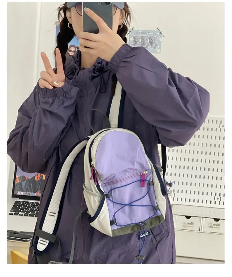 New Simple Drawstring Nylon Backpack Causal Solid Color Lightweight Travel School Bag Outdoor Mountain Handbags for Women Men 가방
