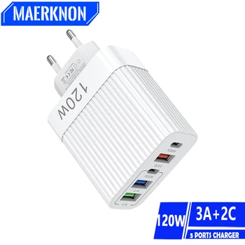 120W USB C şarj hızlı şarj 4 port hızlı şarj 3.0 cep telefonu güç adaptörü iPhone Xiaomi Samsung USB şarj