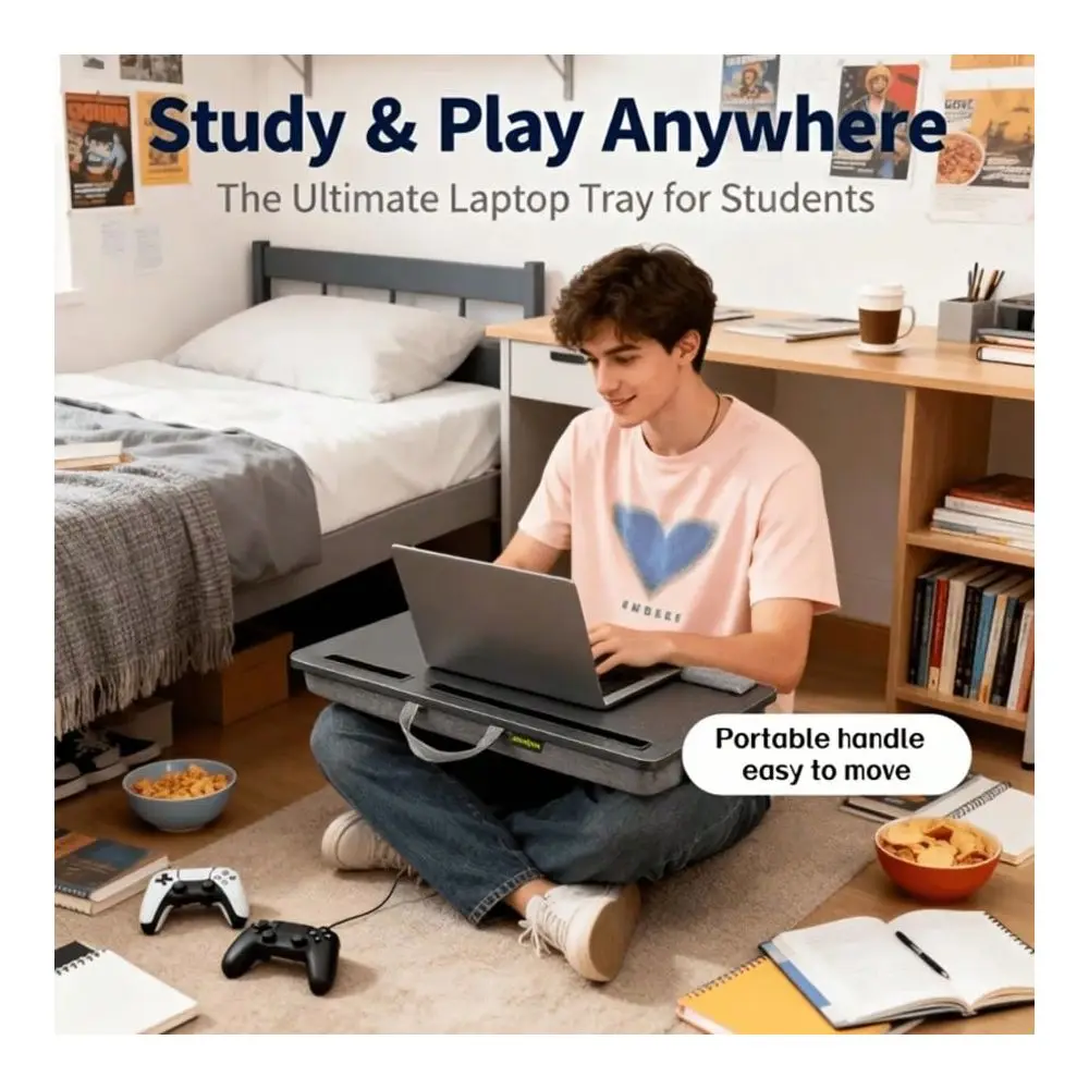 Portable Laptop Desk, Double Cushion Pad, Handle, BuiltIn Phone Slot, Mouse Pad, Bed Sofa Office Tool, Essential For Home Offic