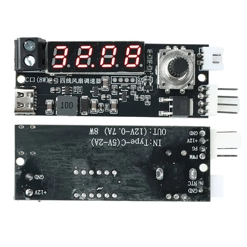 Hot-PWM Motor Driver Controller 4-Wire Fan Speed Control DC 5V/12V Temperature-Controlled Switch Temp/RPM Display