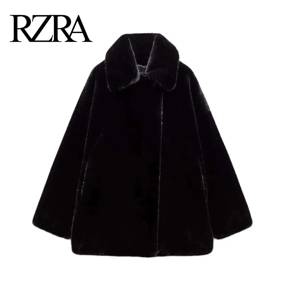 RZRA2024 autumn and winter new women's artificial fur effect coat jacket black versatile lapel long sleeves thick warm