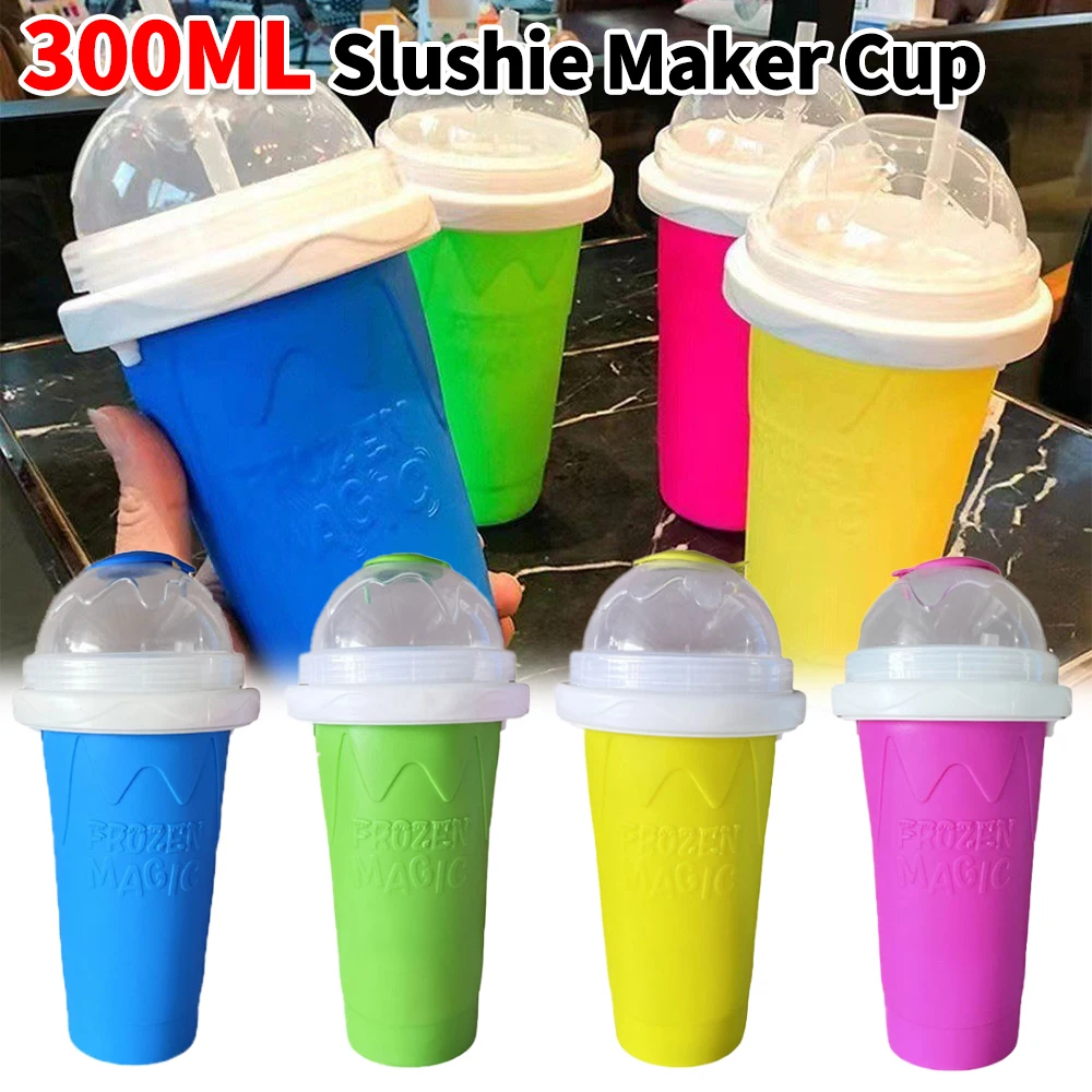 Taza para hacer helados de 300ML, taza portátil de silicona para exprimir batidos, máquina para hacer cubitos de hielo congelados rápidos para jugos, leche con pajita de verano