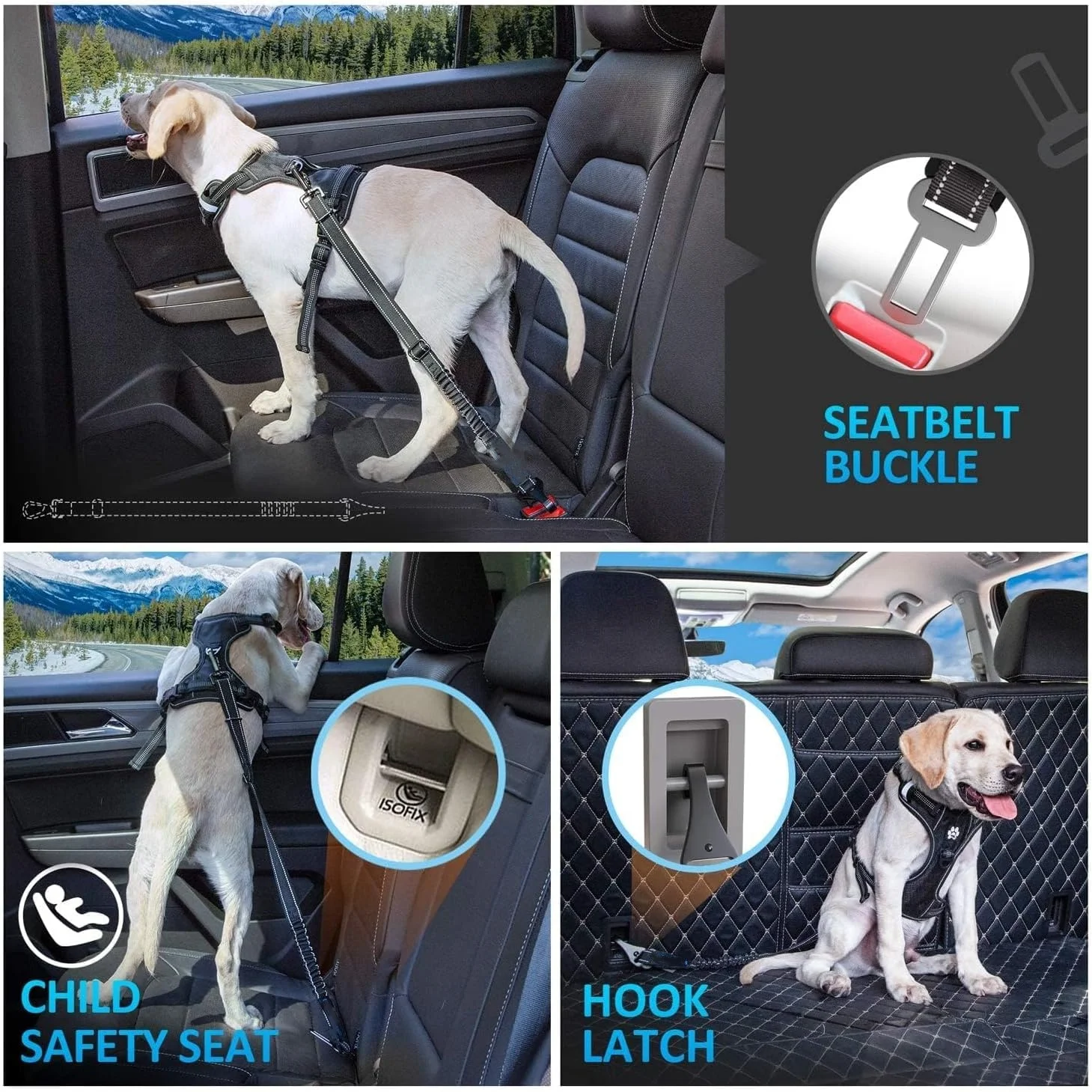 Dog Seat Belt for Car, Dog Car Harnesses Suitable for Safety Belt Buckle