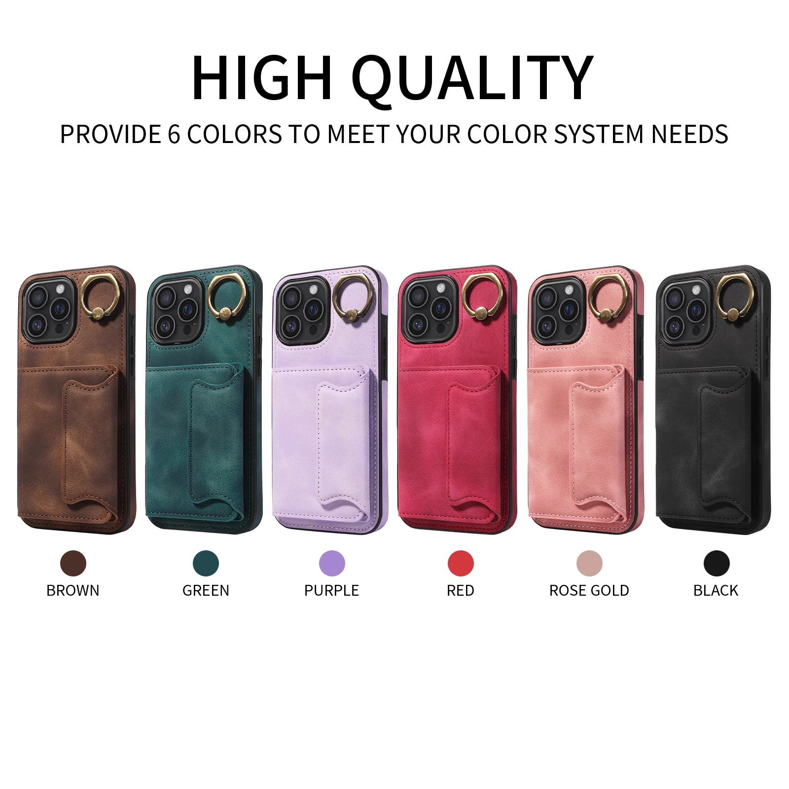 

Suitable For iPhone 11, 12, 13, 14, 15, 16 PU Leather Phone Cases Ring Buckle Bracket Card Slot Durable And Shockproof Design