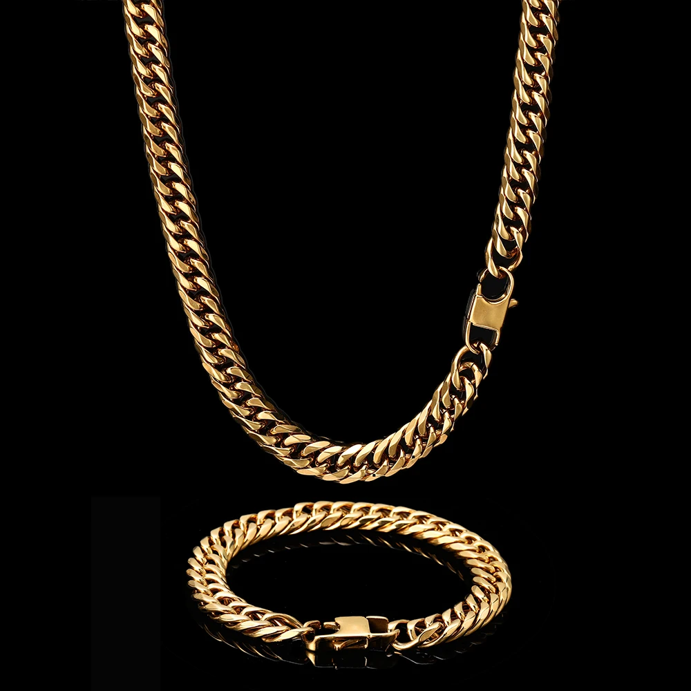 

NY Width 7/9mm Men Chunky Miami Cuban Chain Necklace 16/18/20/22/24/26inch Length Gold Plated/Stainless Steel Jewelry