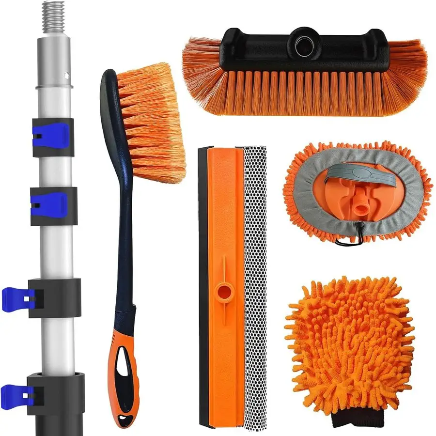 

Комплект для мойки автомобиля с телескопической удлинительной стойкой 520 футов, щетка для мойки автомобилей с длинной ручкой, щетка для колесных шин, швабра для мойки автомобилей, варежка,