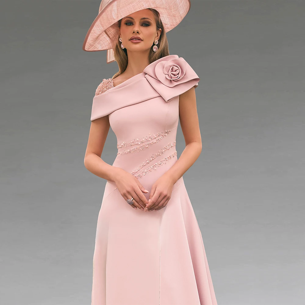 Customized Wedding Guest Dresses Asymmetrical Beading A Line Mother of the Bride Dress High Low 3D Flower Formal Party Gown Midi