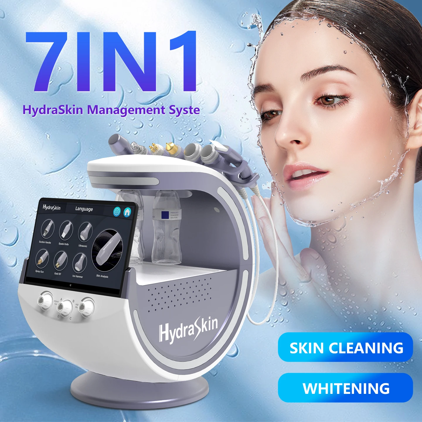 Portable 7-in-1 Hydra Beauty Facial Smart Ice Blue Machine Hydro Aqua Peel Hydrodermabrasion H2O2 Facial Machine for Skin Care