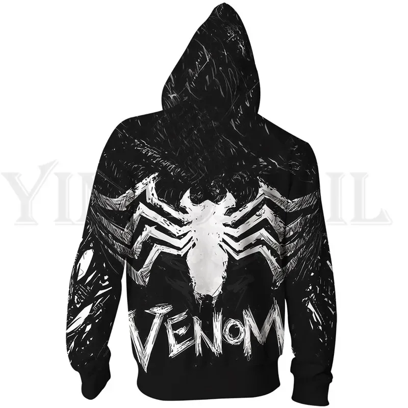 Men and Women Zip Up Hoodies Venom Spiderman 3d Print Hooded Jacket Mravel 4 Movie Anti-hero Sweatshirt  Streetwear Costume