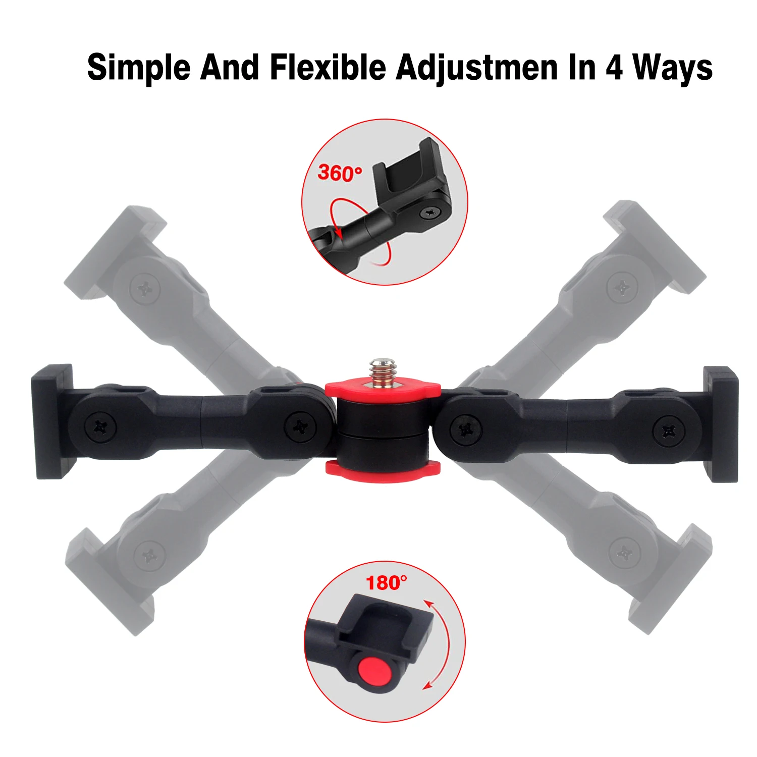 回転式コールドシューマウントアダプター,電話クリップ付きデュアルコールドシューズ延長バーブラケット,カメラ用LEDライトマイク