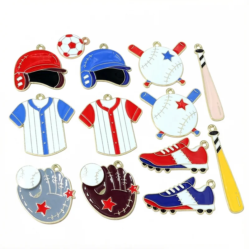 10pcs Baseball Helmet Shoes Enamel Baseball Charms Pendants DIY Jewelry Making Accessories for Necklace Keychain Bracelet Crafts