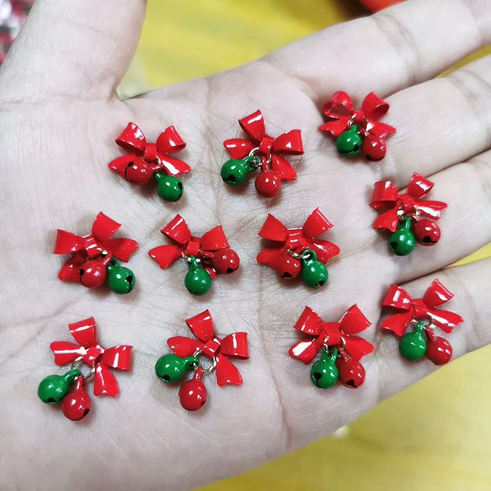 10/50 Stück Weihnachts-Nagelanhänger aus Legierung, roter Schleifenanhänger, Nagelkunst-Dekorationen, 1,2*1,5 cm, Party-Stil, Schleifen- und Glocken-Nagelaccessoires – Detail 3